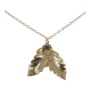 Authentic Gold Plated Leaf Pendant Necklace 3D Nature Botanical Statement Charm Chain
