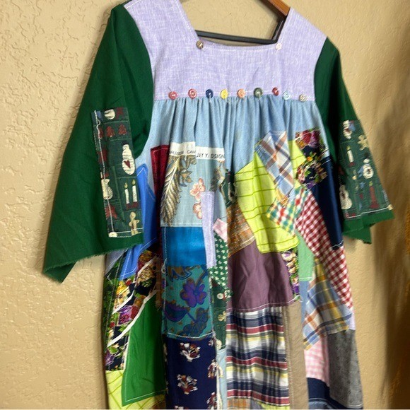 Handmade patchwork square neck dress with multi p… - image 2