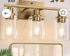 3-Light Brass Wall Mount Vanity Light, Clear Glass Shades, E26, 120V 60W