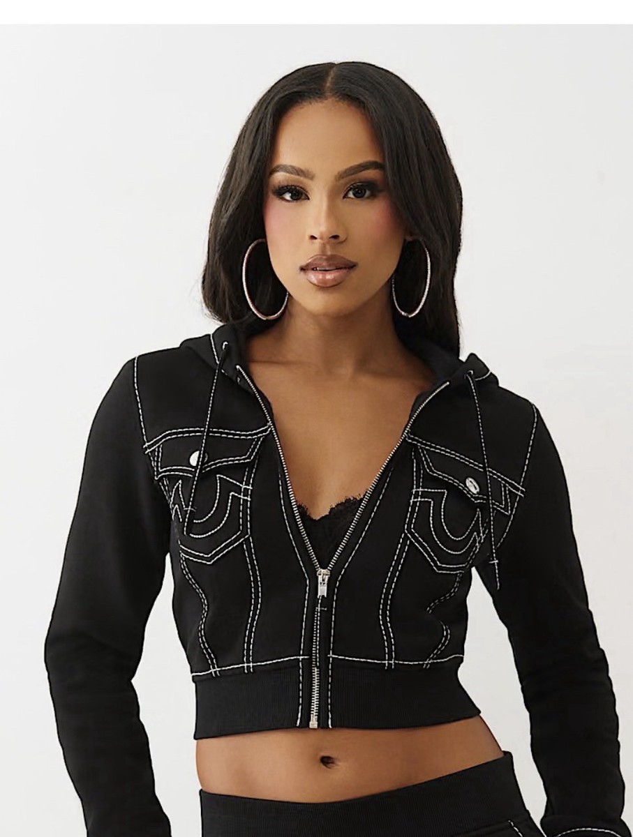 True Religion Women's Big T Shrunken Zip Hoodie XL Black, NWT* | eBay