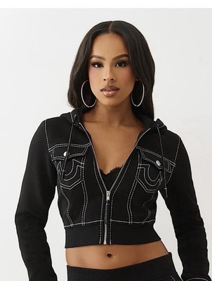 True Religion Women's Big T Shrunken Zip Hoodie XL Black, NWT* | eBay