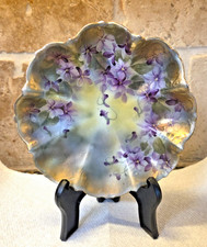 Antique Nippon  Bowl Maple Leaf Mark Violets Gold Green Hand Painted
