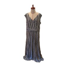 Talbots Herringbone Jersey Maxi Dress Black and White Faux Wrap Front Size 1X