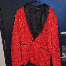 Shien Men's Red/Black Paisley Tuxedo Suit Jacket Shawl Lapel One-Button M
