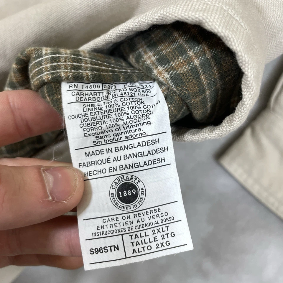 Chaqueta Carhartt Para Hombres 2XLT Botón a Presión Franela Forrada S96STN DE COLECCIÓN Alta *pequeña mancha Foto 3 de 4