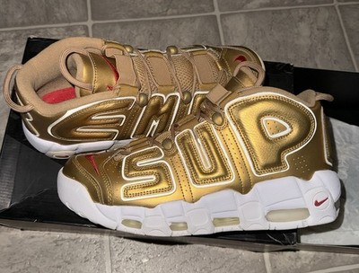 Size 9.5 - Supreme x Nike Air More Uptempo Metallic Gold