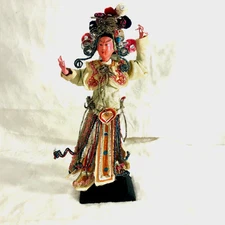 Vintage Chinese Opera Doll Dance Silk Costume 8" Wood Stand Hong Kong
