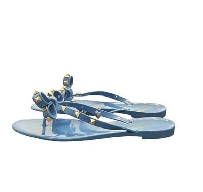 Valentino Garavani Blue PVC Jelly Rockstud Thong Bow Flat Sandals