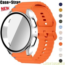 For Samsung Galaxy watch 7/6/5/4 44mm 40mm Sport Silicone Band Strap +Glass Case