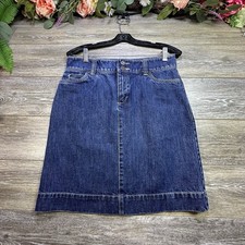 Vintage Eddie Bauer Blue Wash Denim Skirt Back Slit Size 4 Petites Women s 4p