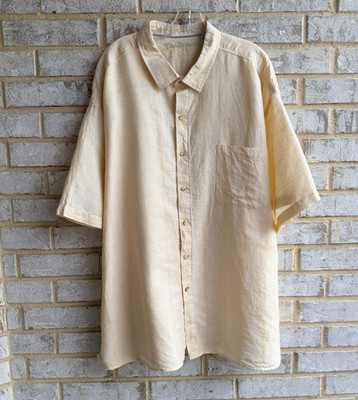 Caribbean Short Sleeve Button Up Linen Blend Plaid Shirt Men's Size 4X B