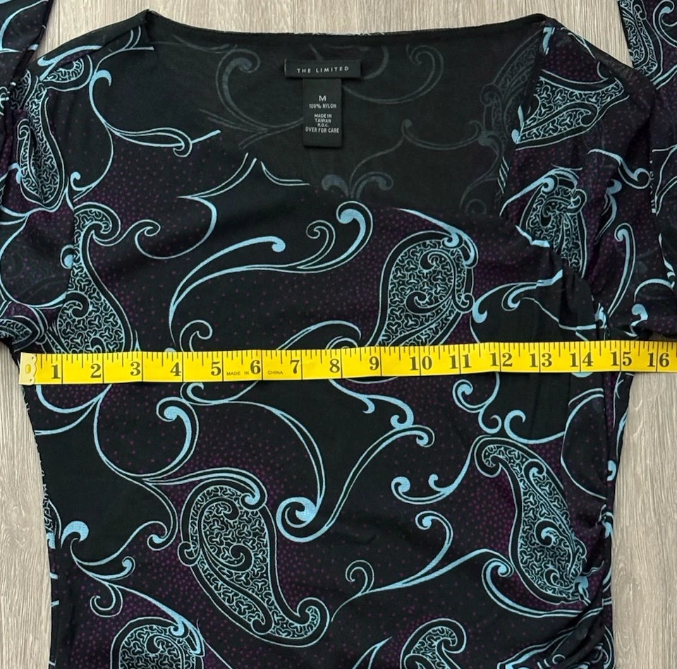 Top Vintage Años 90 Transparente Asimétrico Paisley Manga Larga M Y2K Hada Capricho Foto 4 de 4