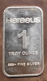 Heraeus Commercial Bar 1 Troy oz..999 Fine Silver Mint