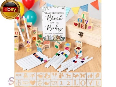 128 Stück Babyparty Spiele Set?Bauklötze Bemalen Babyparty Deko Mit 48 Würfeln,