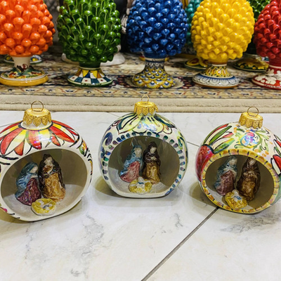 #ad Ball Christmas With Nativity 1Unità H 3 7 8in Enamel Nacre Ceramics Of Calta $54.76