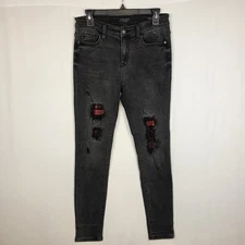 Judy Blue Women’s 9/29 Black Destroyed Plaid Patch Skinny Jeans Style JB8219IBK