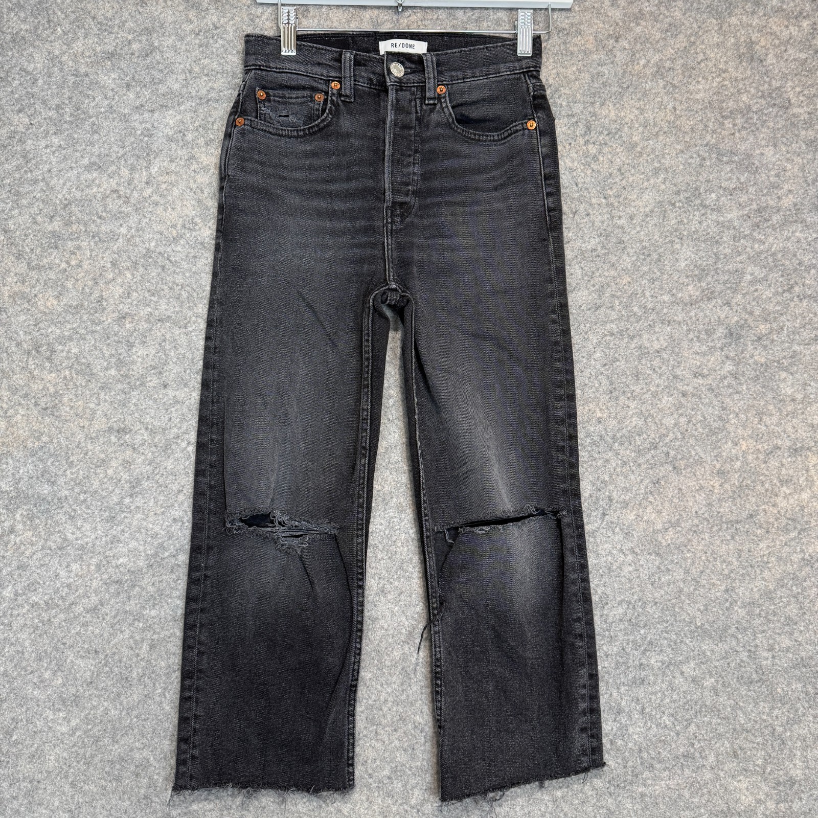 Levi's Re/Done Stove Pipe Jeans Womens 25 Cropped High Rise 70s Straight Frayed