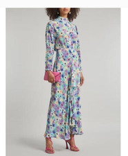 RIXO Dani Dress Lilac link Floral 100% Silk Open Back Dani Maxi Dress Size S