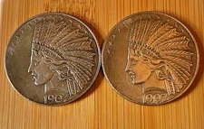 1907 Indian Head Ten Dollars Gold Coin / Replica Lot of 2