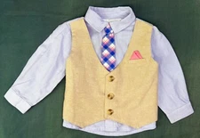 Max & Molly Boys Dress Shirt with Mock Tie and Vest Blue 2T