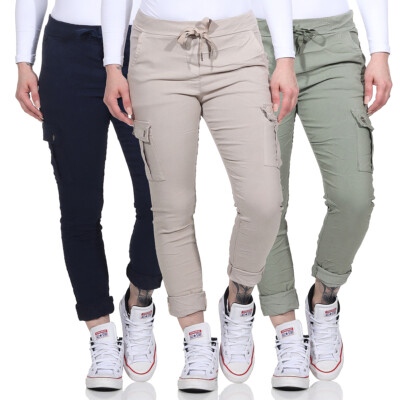 Damen Hose Jogging Hüfthose CargoJeans Boyfriend Baggy Denim Sport Schlupf Chino