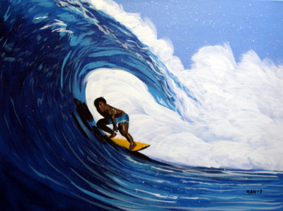 Surfing 2, Surfer, Original Acrylic Painting, Ocean, Signed, 24x18