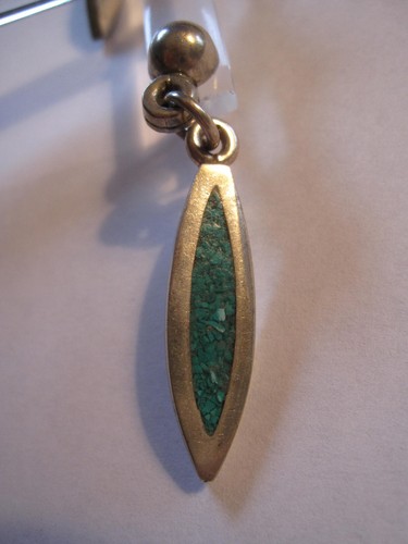 Vintage 925 Sterling Inlaid Turquoise Dangle Pierced Post Earrings - Picture 7 of 8