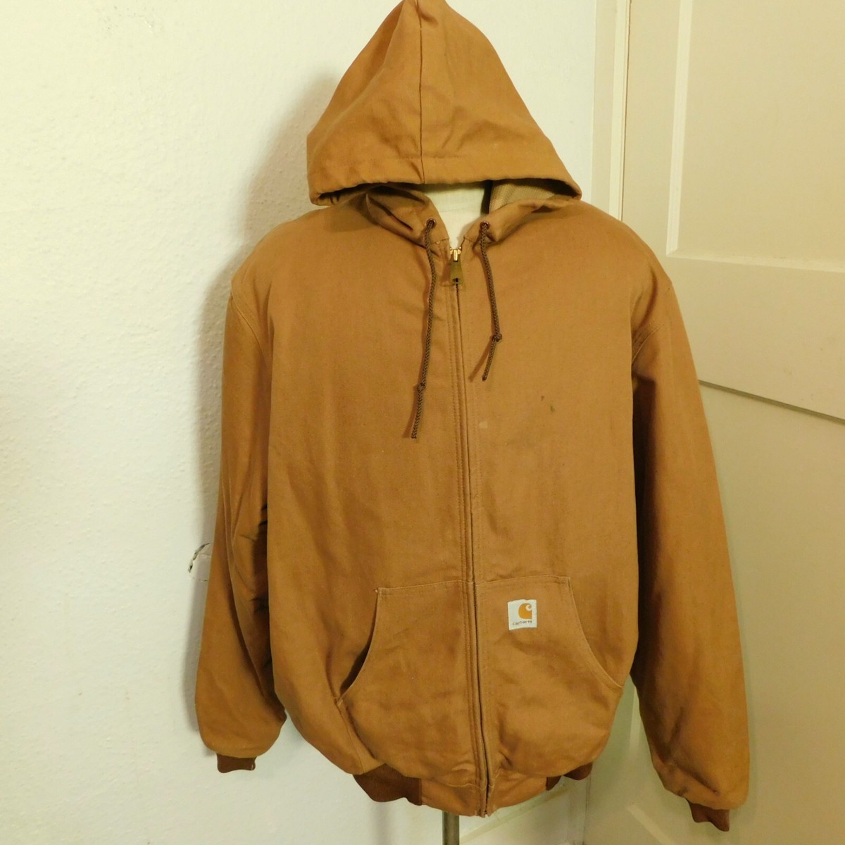 Vtg Carhartt Mens Sz 2XLT Jacket Hooded Waffle Lined Canvas