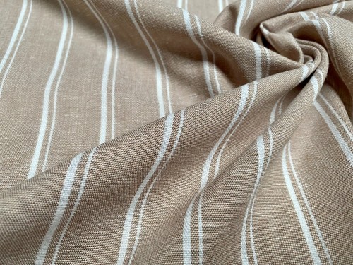 Silky Linen Blend Marine Stripe Fabric Light White Home Decor 145cm Wide - Beige - Picture 5 of 7