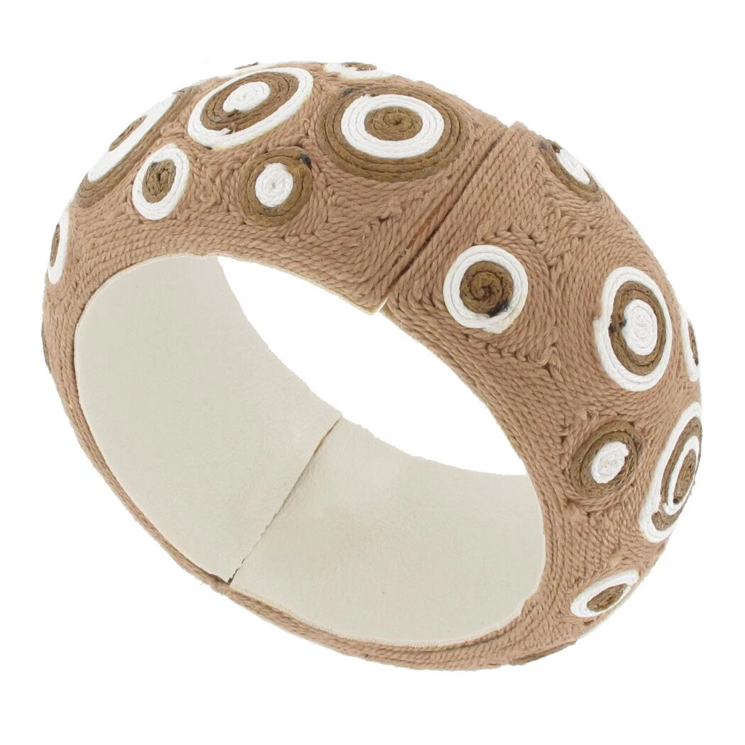 OFF WHITE Bracciale elastico piccolo cerchi concentrici cordino bianco marrone grosso
