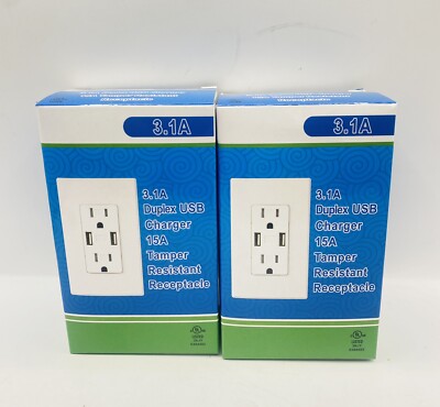2 Micmi Brand 3.1 Duplex USB Charger Wall 15A Tamper Resistant Receptacle