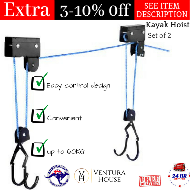 2x Kayak Hoist Bike Lift Pulley System Garage Ceiling Storage Rack 45kg Top