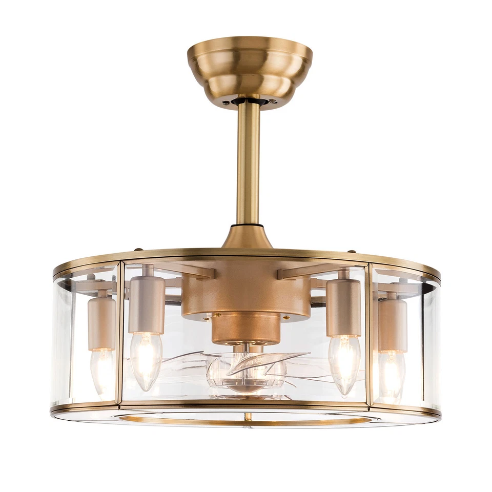 18inch 40W Industrial Indoor Cage Ceiling Fan Chandelier Gold w/ Remote Control - Image 3 of 4