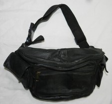 Black Leather Fanny Pack - 5 Storage areas - Made in India