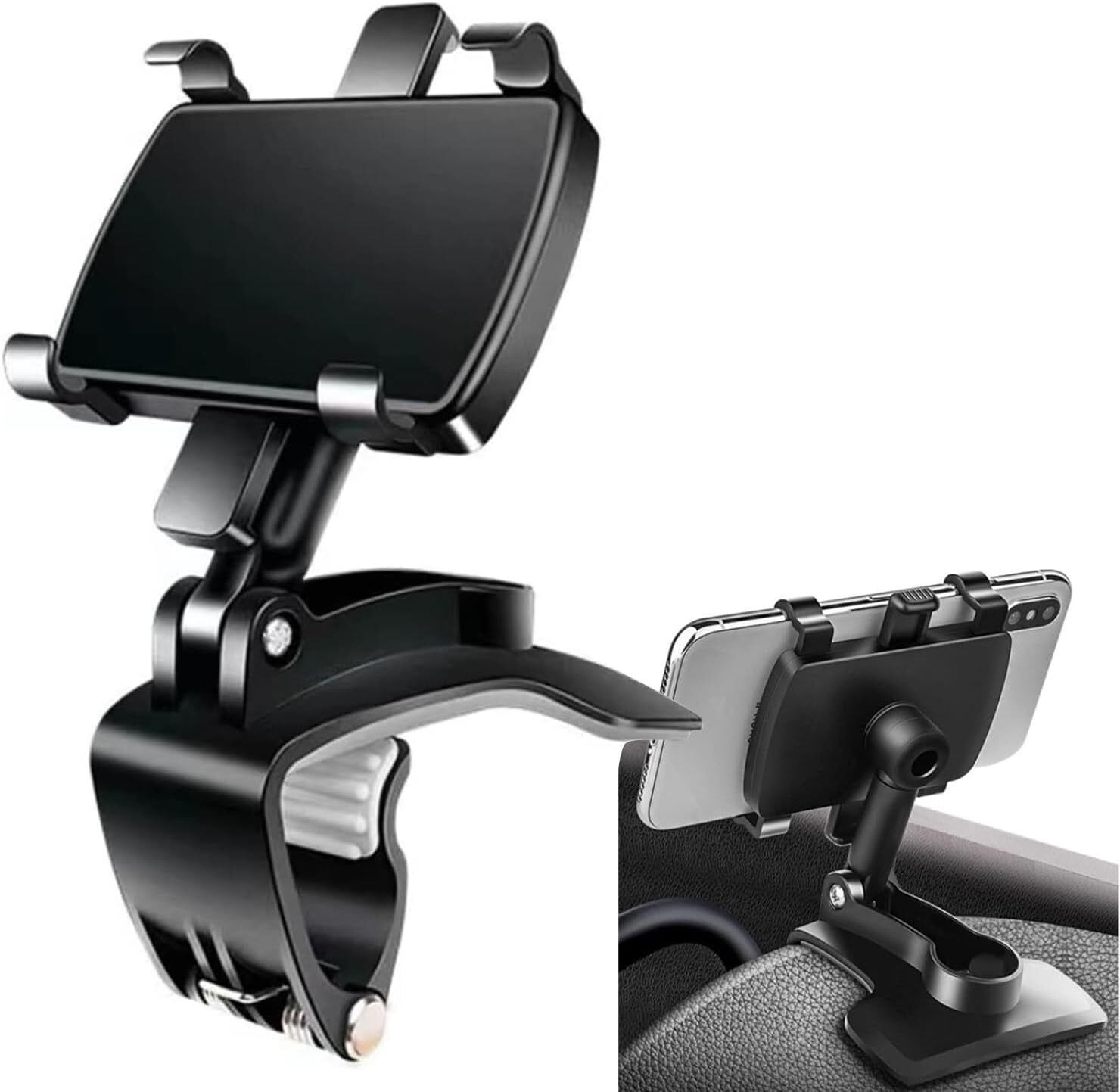1PC 360° Rotating Car Phone Holder with 4-Clip Dashboard Mount