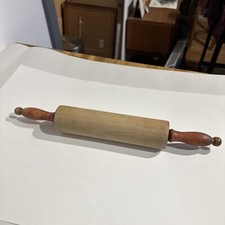 Vintage Retro 1970's style wooden rolling pin with red painted handles.
