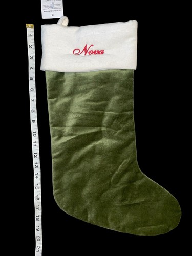 Pottery Barn Velvet Christmas Stocking Green White SCOTT Monogram NWT - Picture 3 of 5