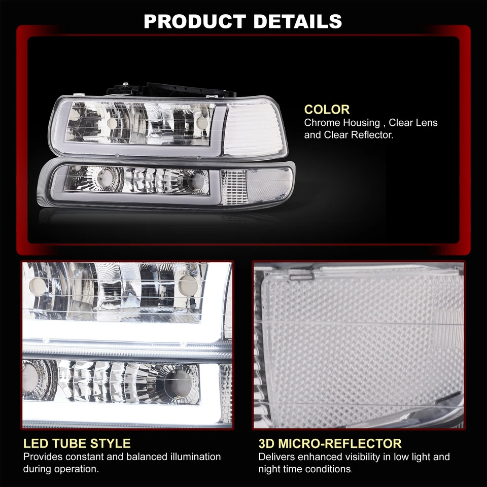 Farol LED DRL transparente Suburban Tahoe 1999-2002 Silverado 2000-2006 +para-choque - Imagem 3 de 4