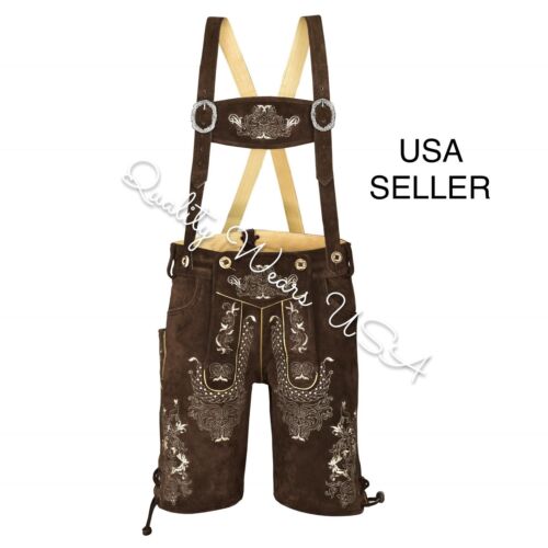 Men Oktoberfest Lederhosen- Authentic Bavarian Lederhosen-Suede Leather Trousers - Picture 13 of 26