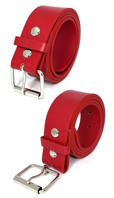 Snap On Red Leather Belt With Removable Silver Buckle - Size L 37