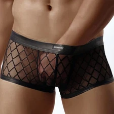 Men's Black Sexy Faux Leather Underwear Mesh Fishnet & Underpants S SM M ML