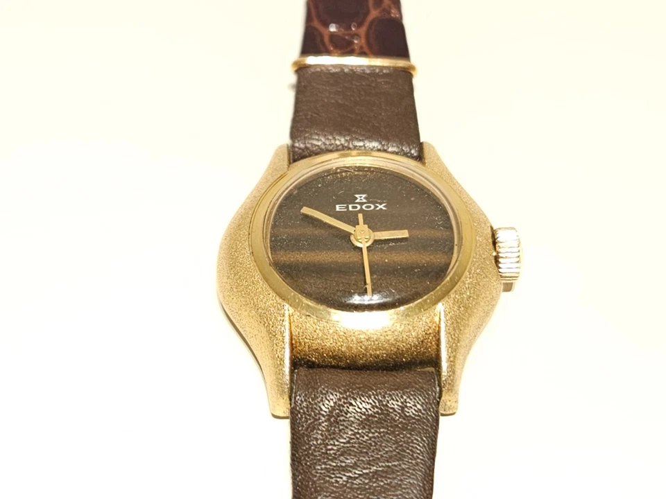 RELOJ MECÁNICO VINTAGE RARO LUJO PEQUEÑO 25mm chapado en oro damas "edox" 17j. Foto 2 de 4