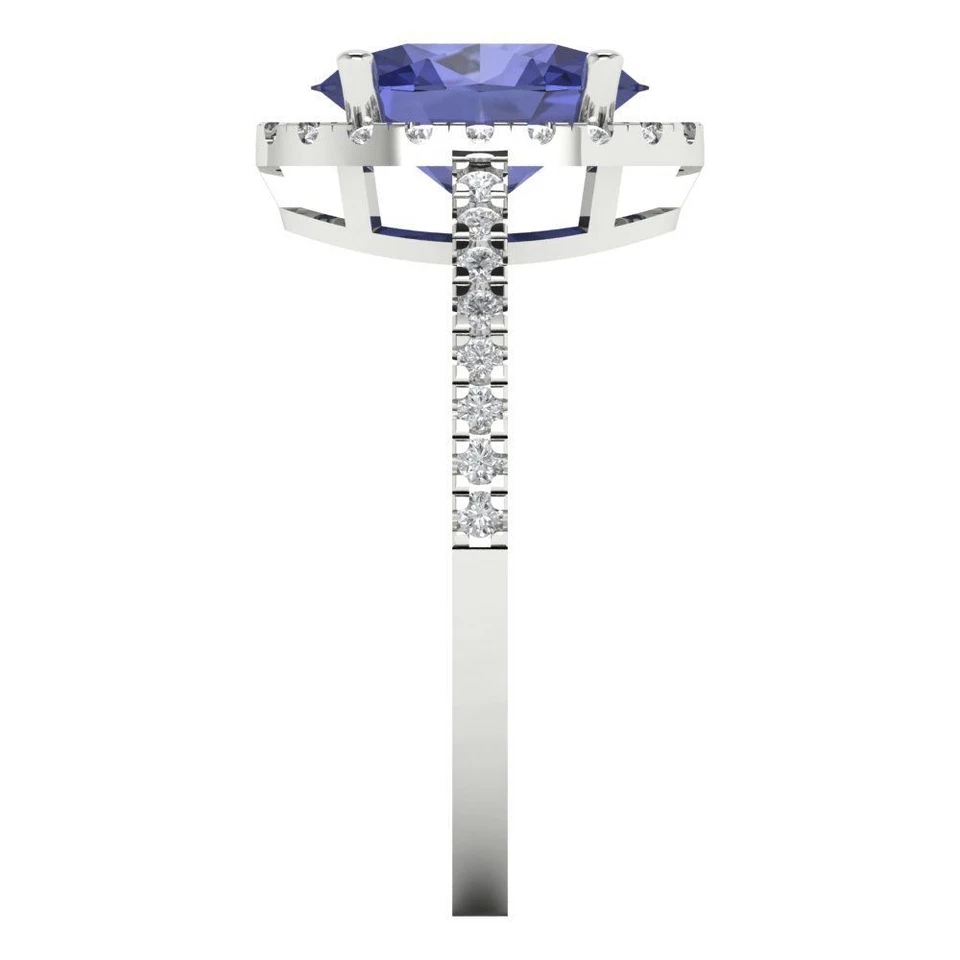 2.27 cttw Oval-Cut Simulated Tanzanite Halo Engagement Ring (14K White Gold) - Image 3 of 4