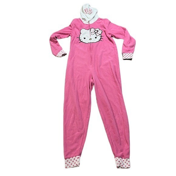 Hello Kitty Womens One Piece Fleece Open Foot Zip Closure Pajamas Size Small eBay