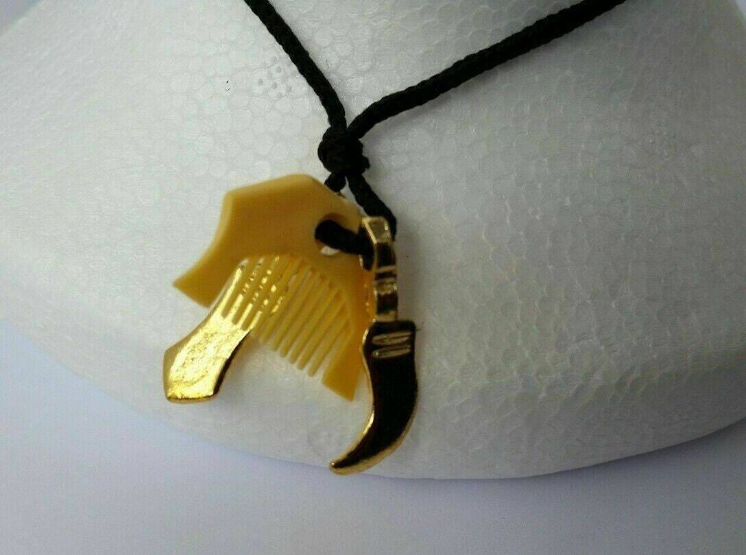 Sikh Punjabi Gold Plated Khanda Kirpan Comb Black Thread Singh Khalsa Necklace Gift