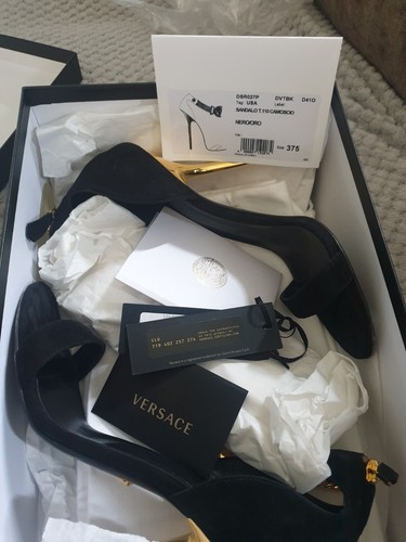 Versace Embellished Black Suede Ankle Strap Sandals - Picture 7 of 9