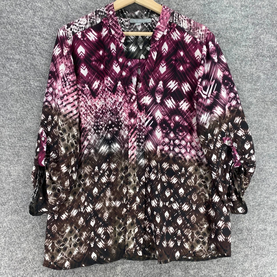 Blusa Mujer Colección NY Grande Negra Geométrica Cuello en V Manga Larga Informal Foto 4 de 4