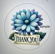 THANK YOU BLUE FLOWER ROUND LABELS STICKERS SEALS FLORAL 30