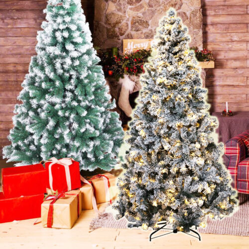 7.5ft Prelit Christmas Tree White Snow Flocked Holiday LED Light Xmas Decoration