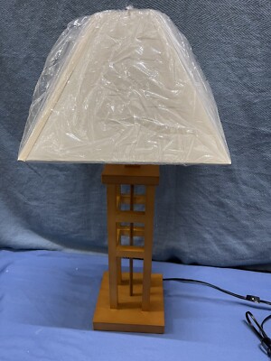 28  H New Mosko Tarogo WoodyDecor Table Lamp with Classic White Fabric Shade